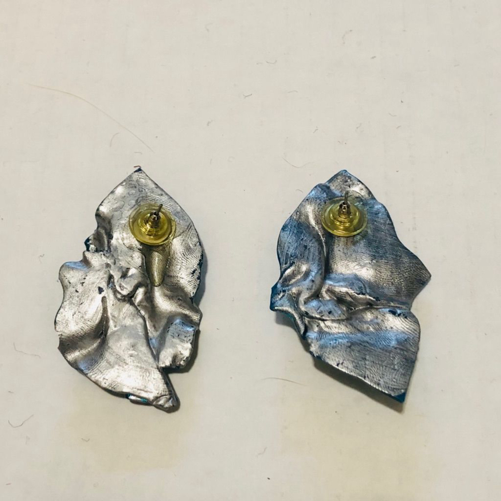Vintage Aqua Blue Silver Stud Earrings Mermaid Ocean - Picture 2 of 3